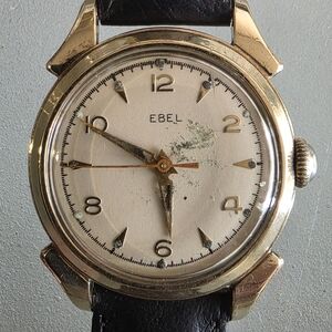 Vintage Ebel Swiss Automatic Champagne Pie Pan Dial With Naturally Aged Beauty.